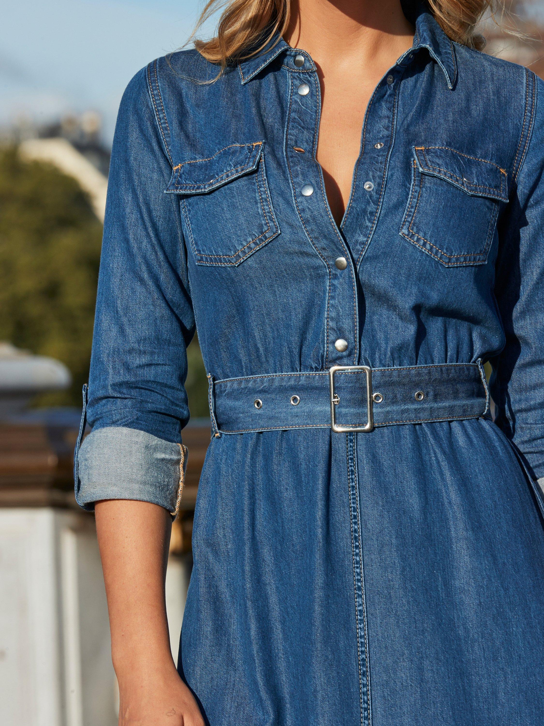 Product image 6 of 6, which shows Sosandar Belted Denim Shirt Dress, Blue, 8