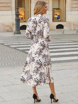 Sosandar Leopards Tie Belt Shirt Dress, White/Multi - view 2, White/Multi