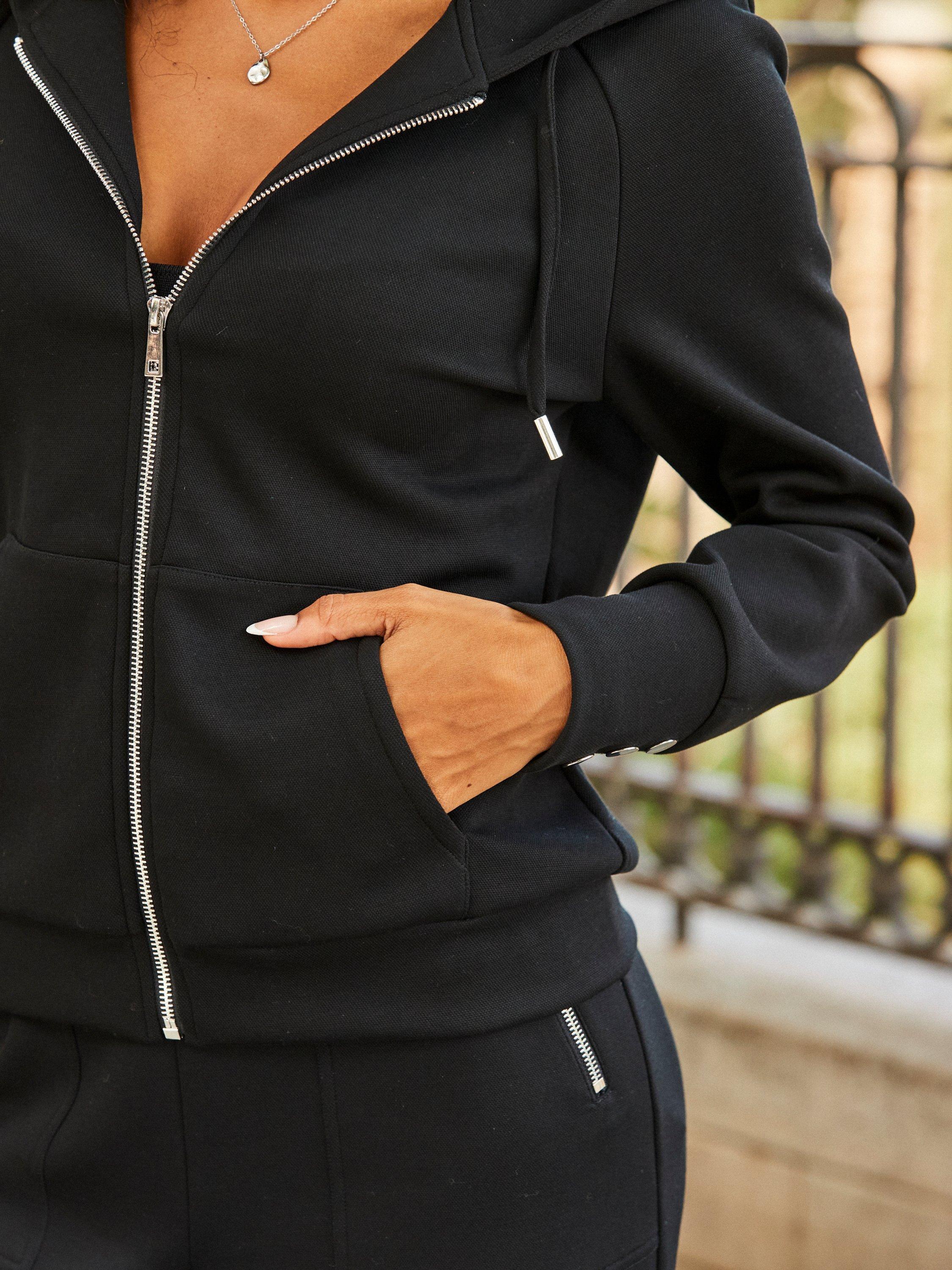 Product image 4 of 8, which shows Sosandar Zip Through Jersey Hoodie, Black, 6