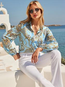 Sosandar Chain Print Chiffon Shirt, Blue, Blue