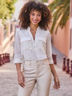 Sosandar Chevron Textured Tunic Top, Ecru, Ecru