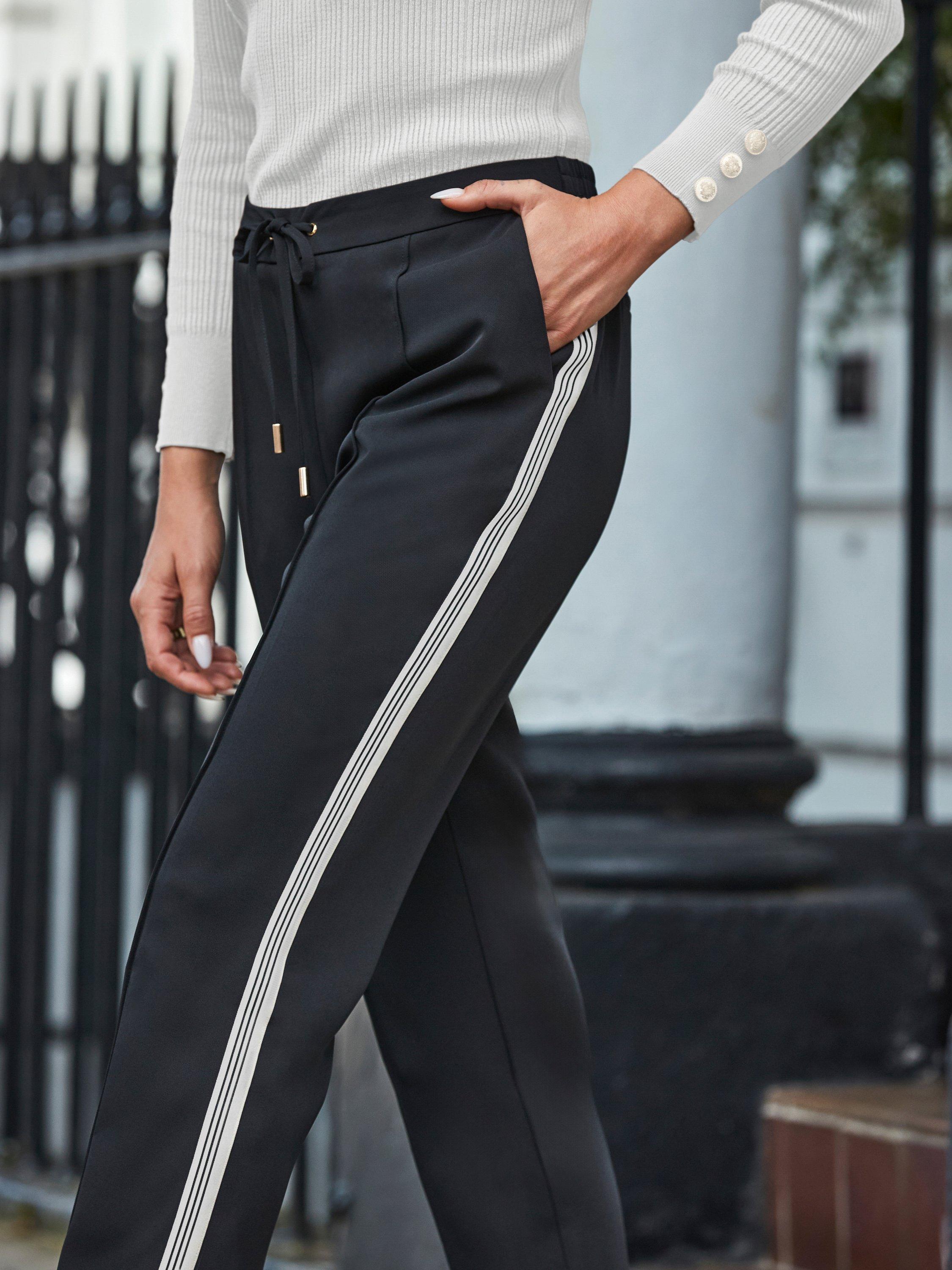 Product image 4 of 4, which shows Sosandar Side Stripe Tailored Trousers, Black, 6R