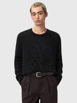 AllSaints Chainy Mohair Wool Blend Stitch Logo Detail Jumper, Black