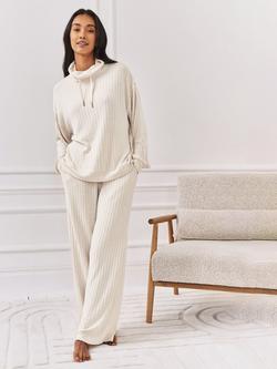 Chelsea Peers Ribbed Knit High Neck Sweatshirt, Off White - view 2, Off White