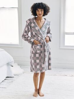 Chelsea Peers Check Fleece Dressing Gown, Beige, Beige