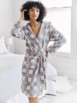 Chelsea Peers Check Fleece Dressing Gown, Beige - view 2, Beige