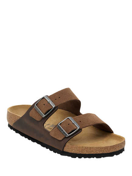 Birkenstock Arizona Suede Oiled Leather Mix Footbed Sandals, Dark Tea - view 2, Dark Tea