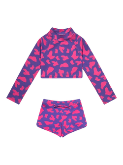Toastie Kids' UV SPF 50+ Long Sleeve Bikini, Hot Pink Brush Stroke, Hot Pink Brush Stroke