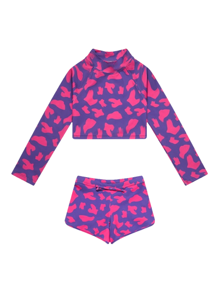 Toastie Kids' UV SPF 50+ Long Sleeve Bikini, Hot Pink Brush Stroke, Hot Pink Brush Stroke