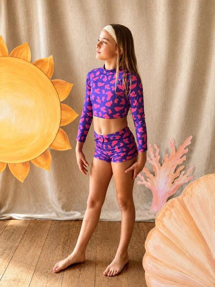 Toastie Kids' UV SPF 50+ Long Sleeve Bikini, Hot Pink Brush Stroke - view 2, Hot Pink Brush Stroke