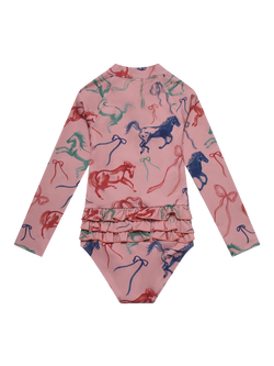 Töastie X Valentina Karnoubi Kids' UV SPF 50+ Long Sleeve Swimsuit, Horses & Ribbons - view 2, Horses & Ribbons