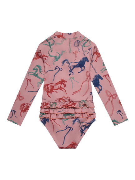 Töastie X Valentina Karnoubi Kids' UV SPF 50+ Long Sleeve Swimsuit, Horses & Ribbons - view 2, Horses & Ribbons