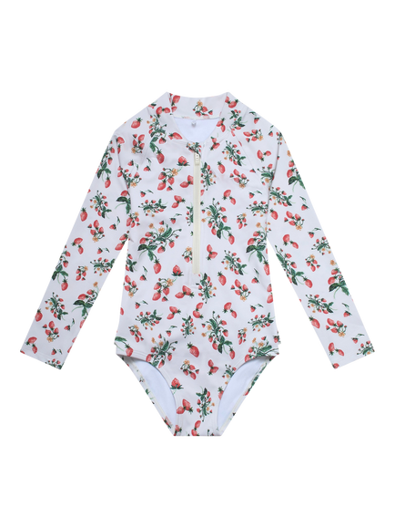 Toastie Kids' UV SPF 50+ Long Sleeve Swimsuit, Strawberry Fields, Strawberry Fields