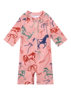 Töastie X Valentina Karnoubi Baby UV SPF 50+ Long Sleeve Swimsuit, Horses & Ribbons, Horses & Ribbons