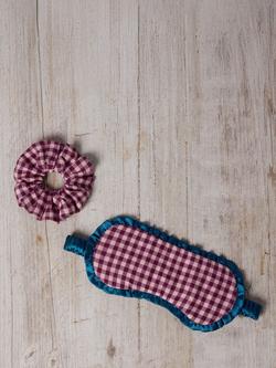 Chelsea Peers Gingham Eye Mask & Hair Scrunchie Set, Pink - view 2, Pink