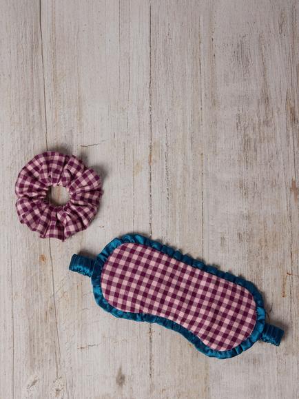 Chelsea Peers Gingham Eye Mask & Hair Scrunchie Set, Pink - view 2, Pink