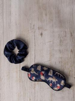 Chelsea Peers Christmas Leopards Satin Eye Mask & Hair Scrunchie Gift Set, Navy - view 2, Navy