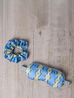 Chelsea Peers Tiled Moon Satin Eye Mask & Hair Scrunchie Gift Set, Blue - view 2, Blue