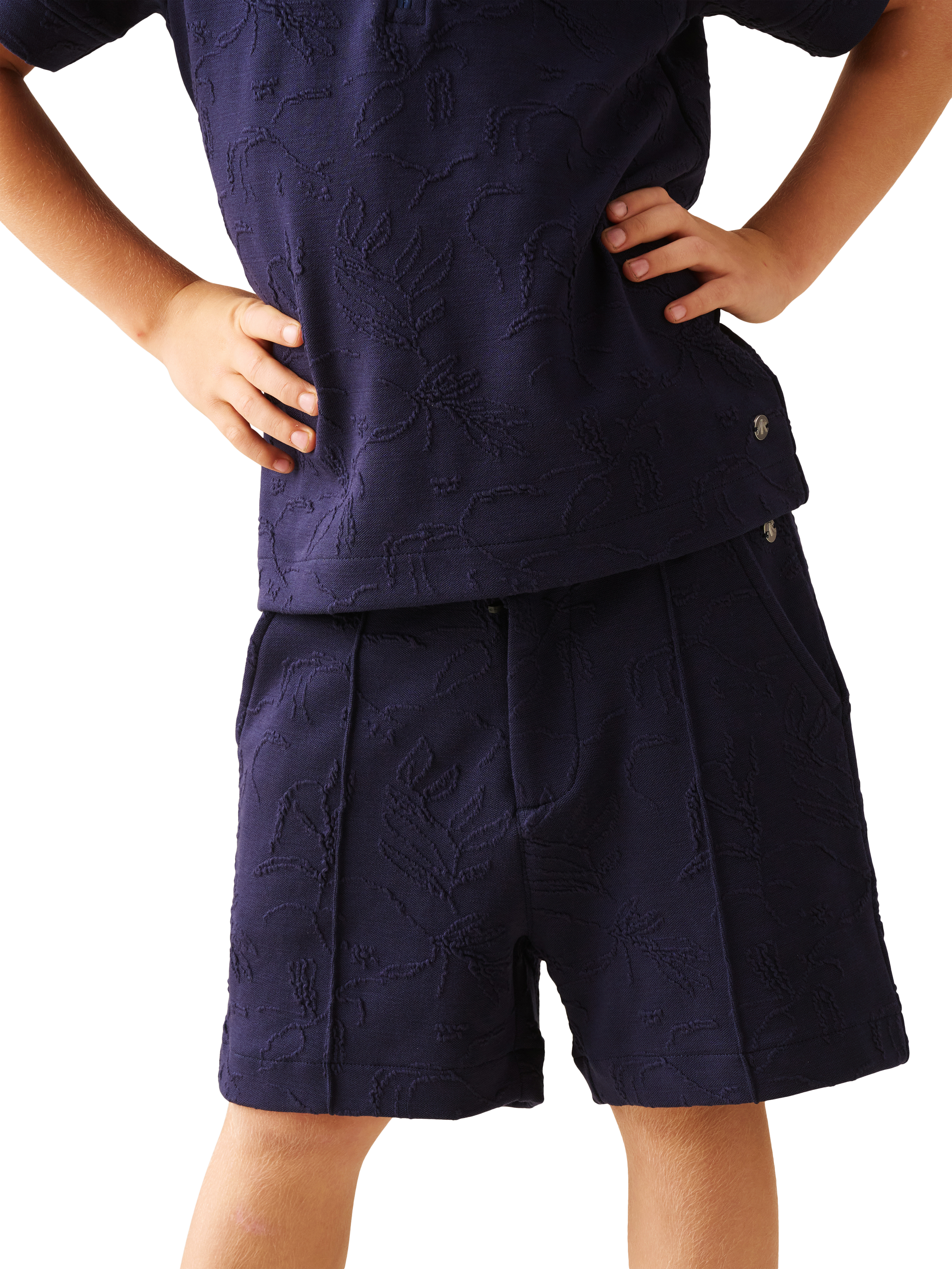Product image 1 of 5, which shows Angel & Rocket Kids' Jacquard Shorts, Navy, 3 years