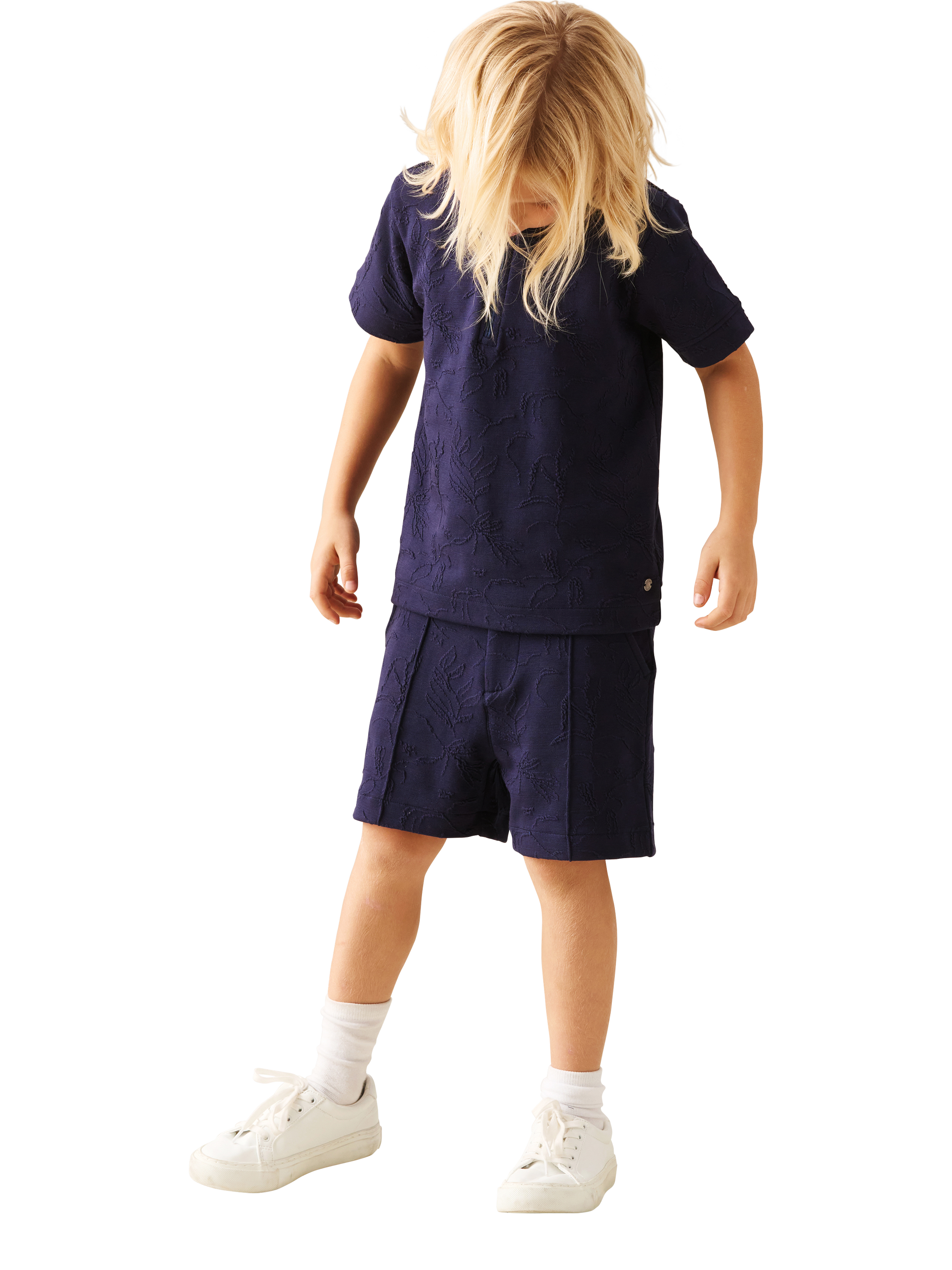 Product image 2 of 5, which shows Angel & Rocket Kids' Jacquard Shorts, Navy, 3 years