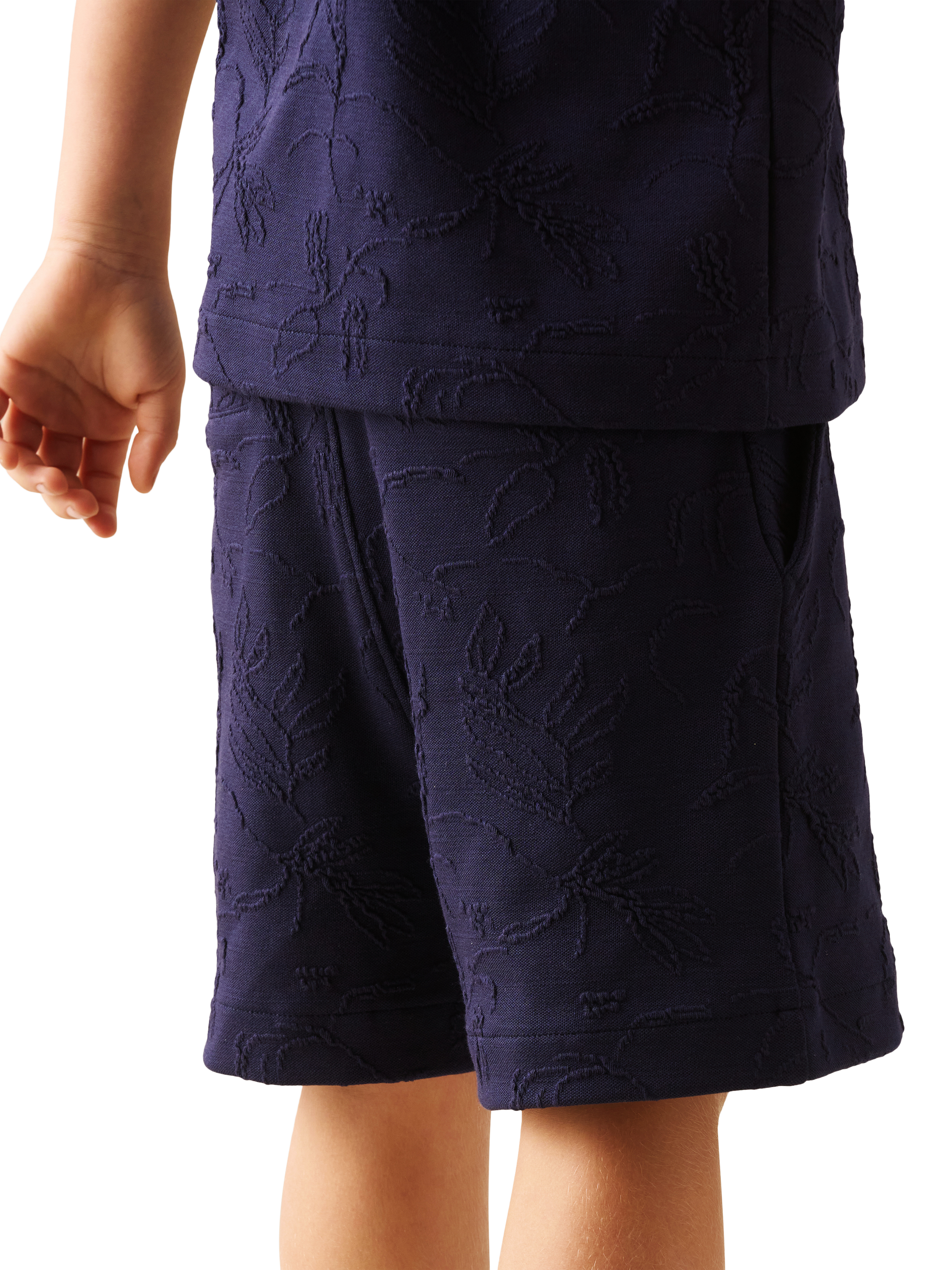 Product image 5 of 5, which shows Angel & Rocket Kids' Jacquard Shorts, Navy, 3 years
