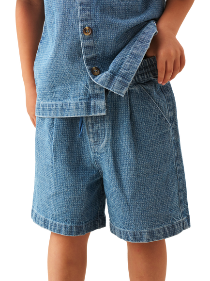 Angel & Rocket Kids' Denim Jacquard Shorts, Blue, Blue
