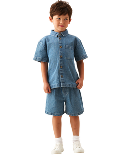 Angel & Rocket Kids' Denim Jacquard Shorts, Blue - view 2, Blue