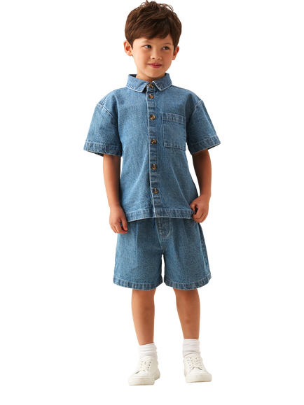Angel & Rocket Kids' Denim Jacquard Shorts, Blue - view 2, Blue