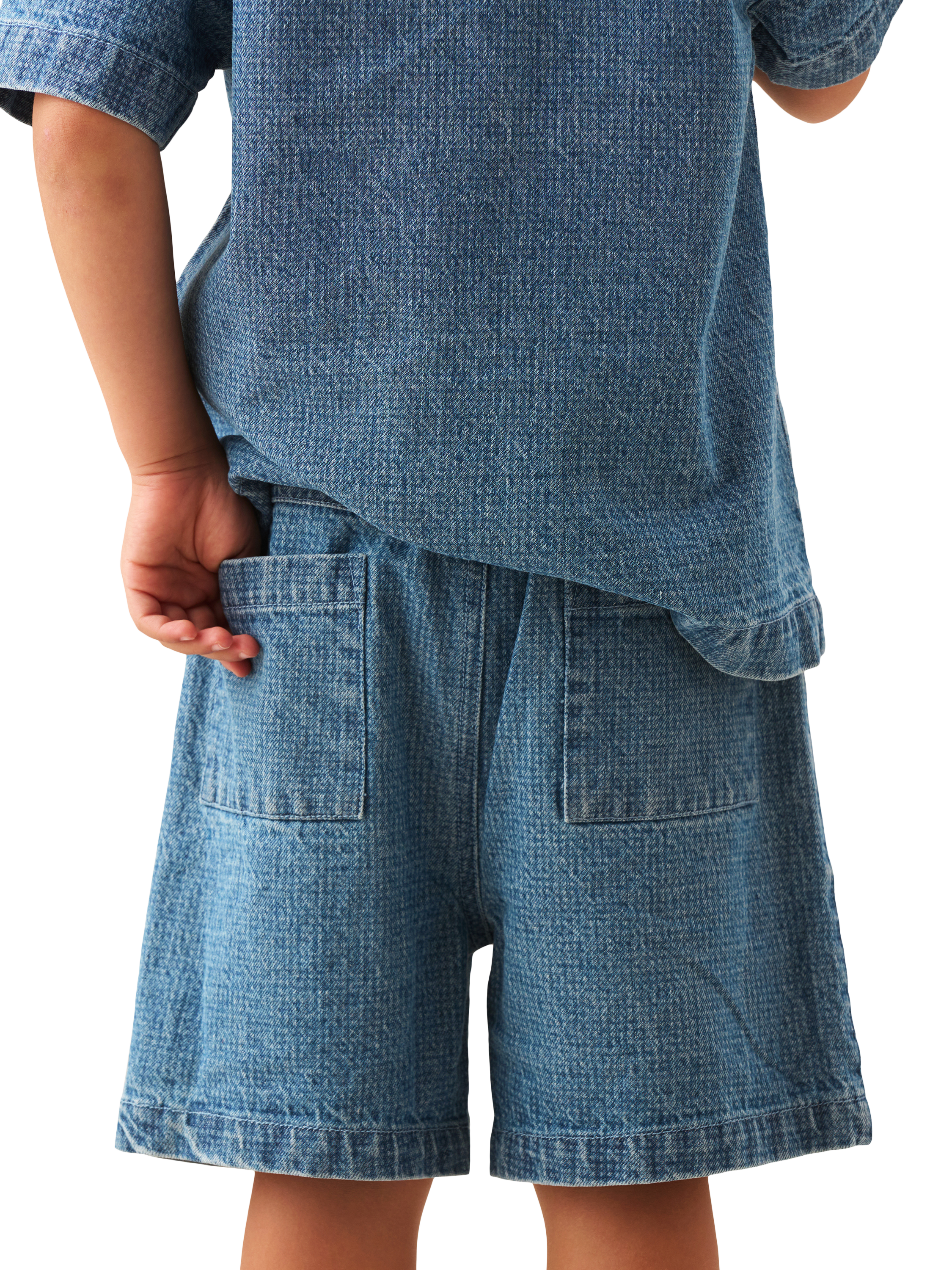 Product image 3 of 7, which shows Angel & Rocket Kids' Denim Jacquard Shorts, Blue, 3 years