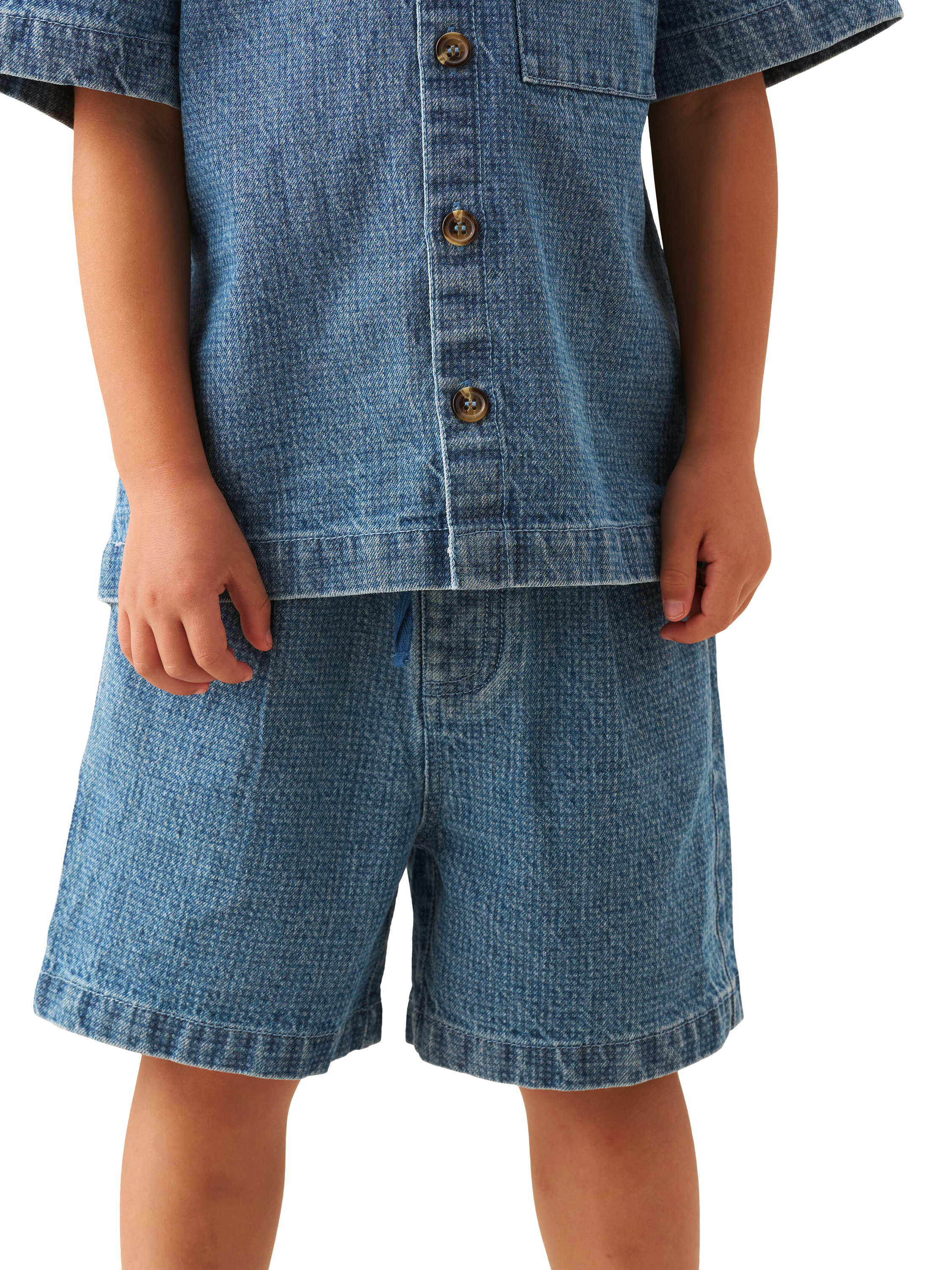 Product image 4 of 7, which shows Angel & Rocket Kids' Denim Jacquard Shorts, Blue, 3 years