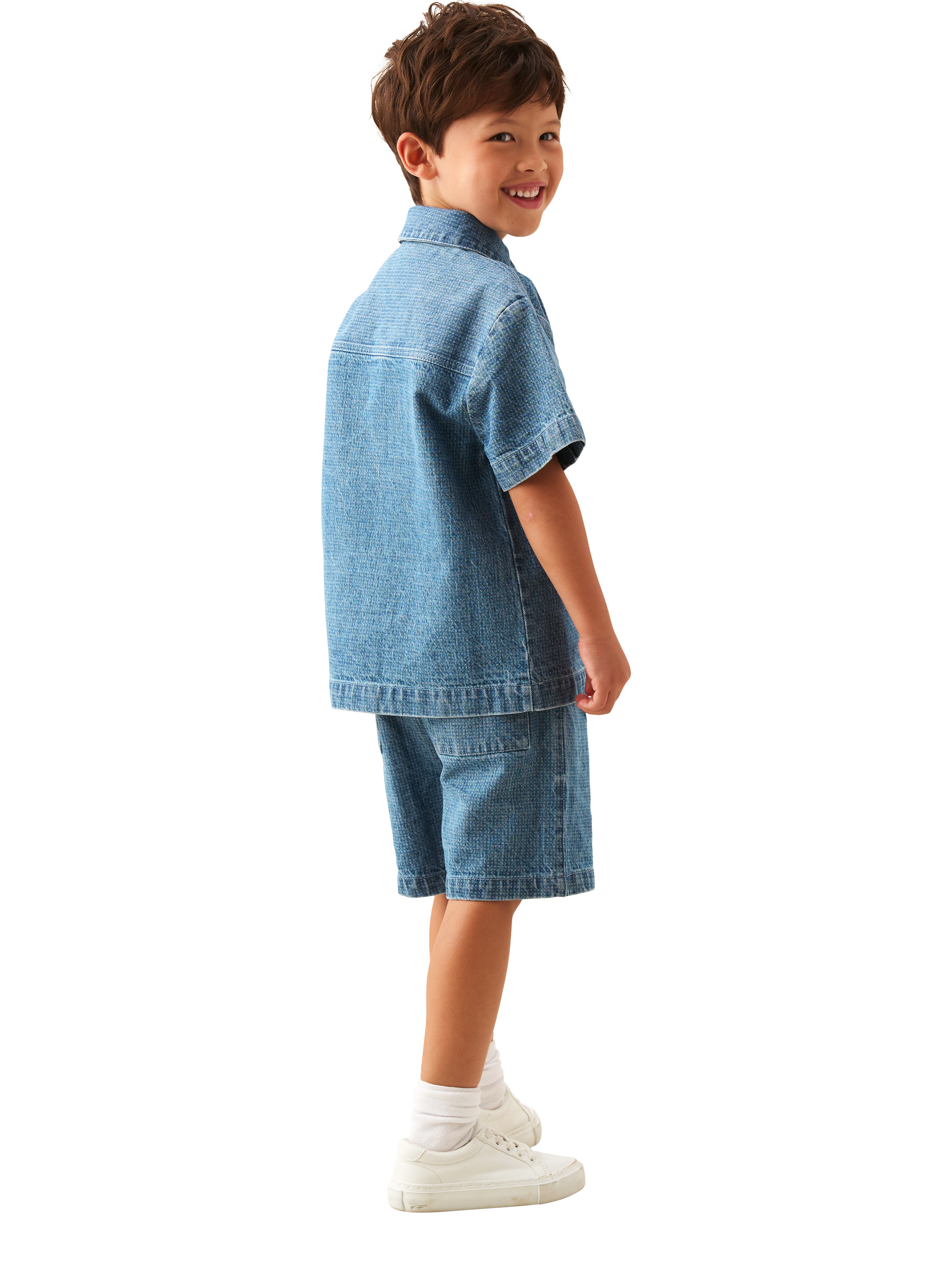 Product image 5 of 7, which shows Angel & Rocket Kids' Denim Jacquard Shorts, Blue, 3 years
