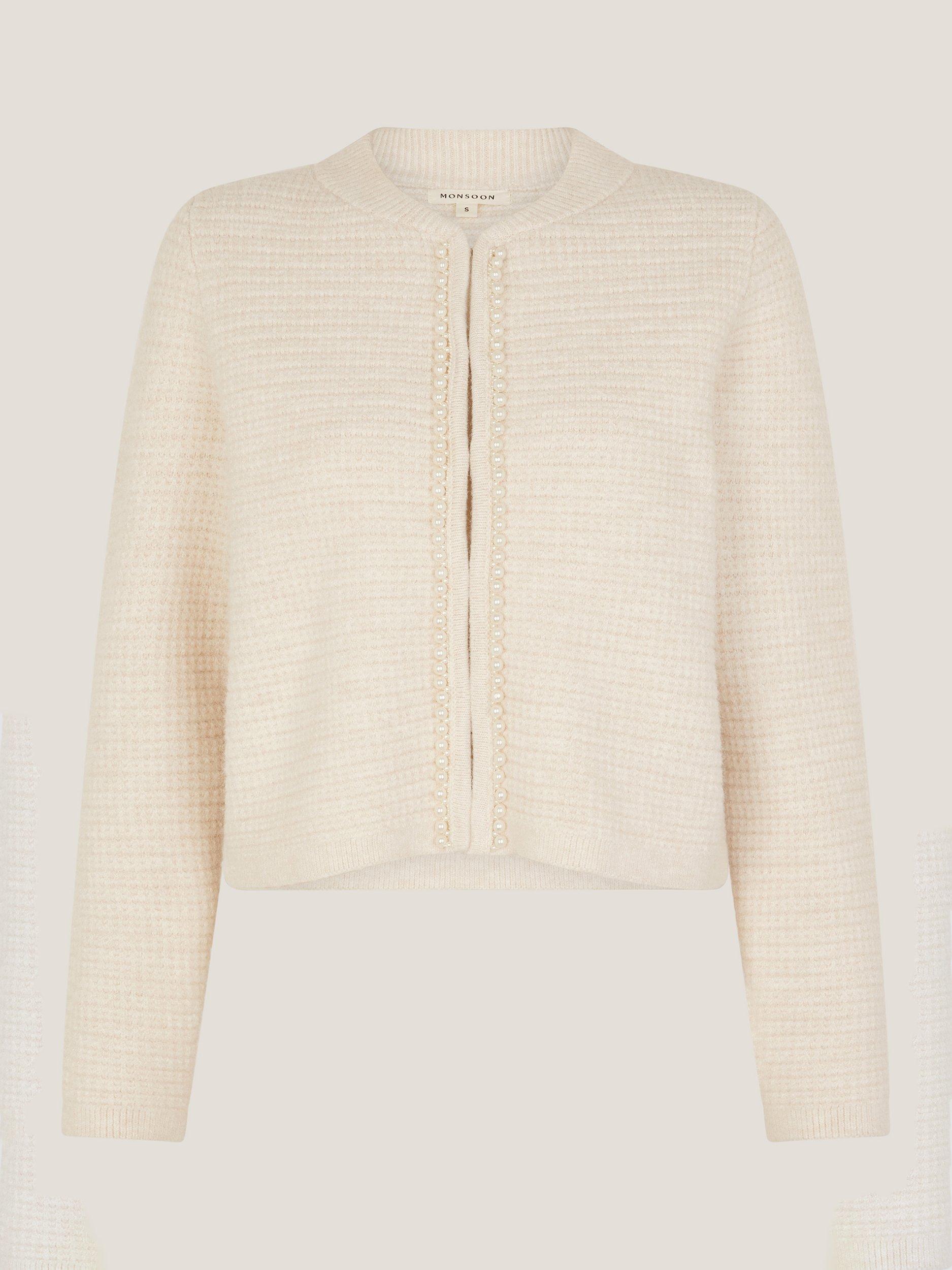 Product image 5 of 5, which shows Monsoon Paula Pearl Embellished Cardigan, Ivory, S