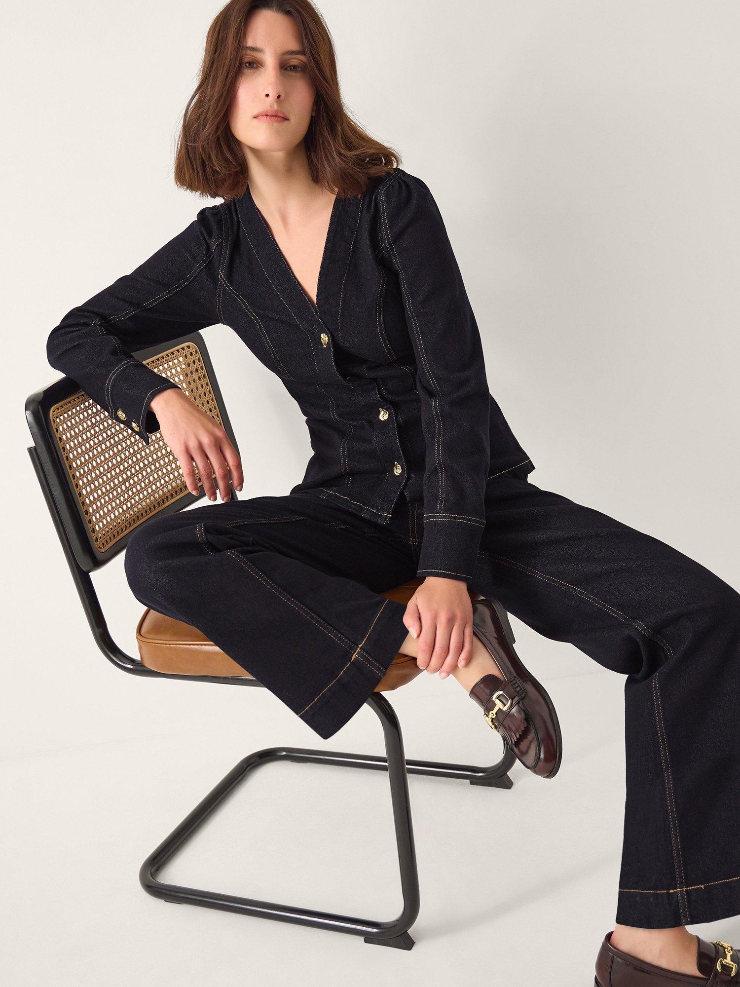 Product image 4 of 5, which shows Monsoon Teri Wide Leg Jeans, Indigo, 8