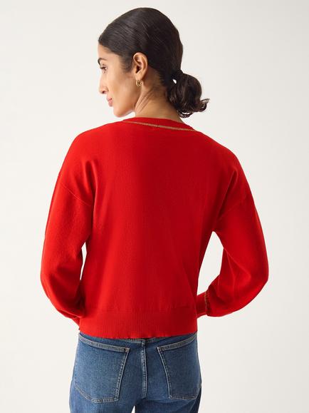 Monsoon Nolan Knit Bomber Cardigan - view 2, Red
