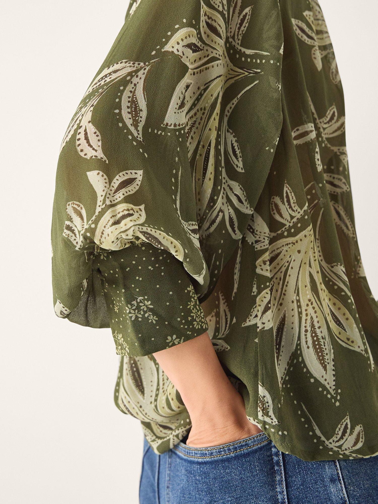 Product image 4 of 5, which shows Monsoon Leona Leaf Print Blouse, Khaki, S