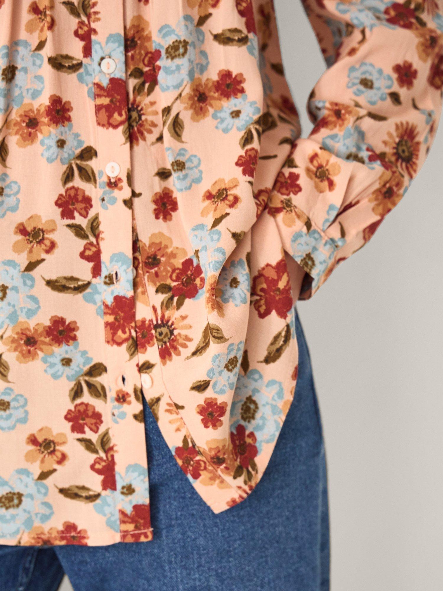 Product image 3 of 5, which shows Monsoon Olive Floral Long Sleeve Shirt, Ivory, S