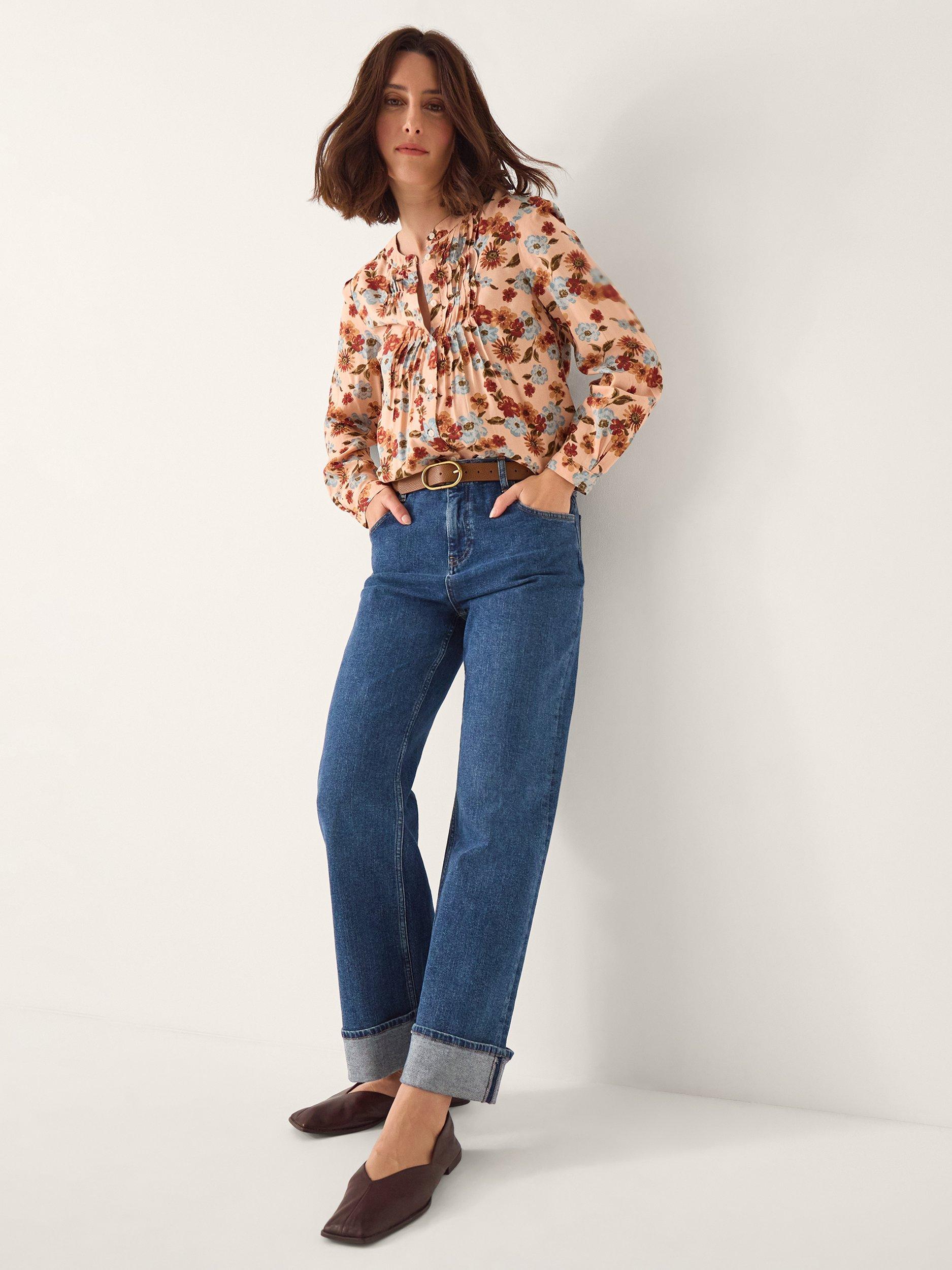 Product image 4 of 5, which shows Monsoon Olive Floral Long Sleeve Shirt, Ivory, S