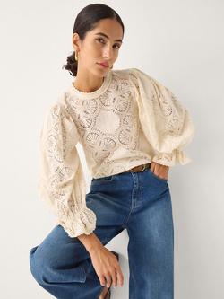 Monsoon Imogen Lace Blouse, Ivory, Ivory