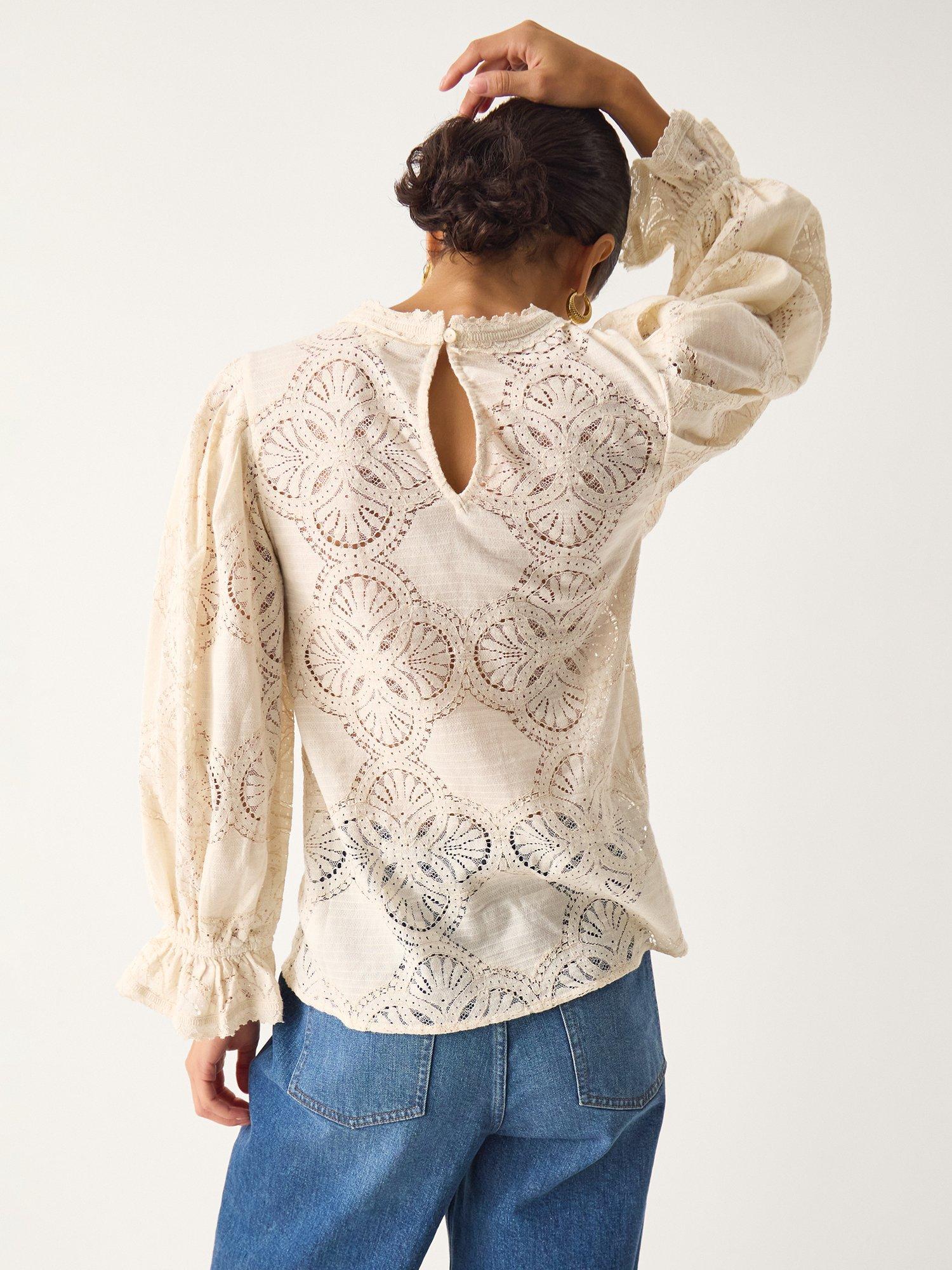 Product image 2 of 6, which shows Monsoon Imogen Lace Blouse, Ivory, 8