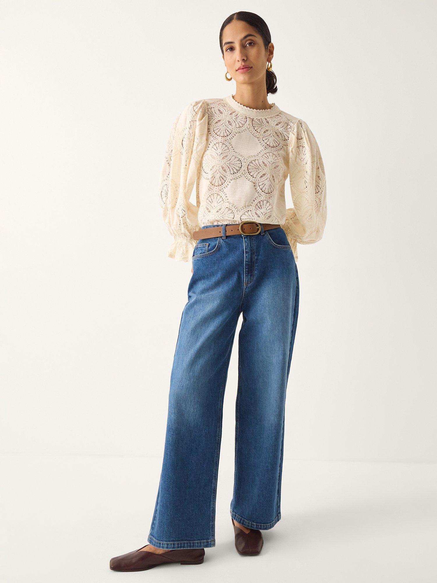 Product image 3 of 6, which shows Monsoon Imogen Lace Blouse, Ivory, 8