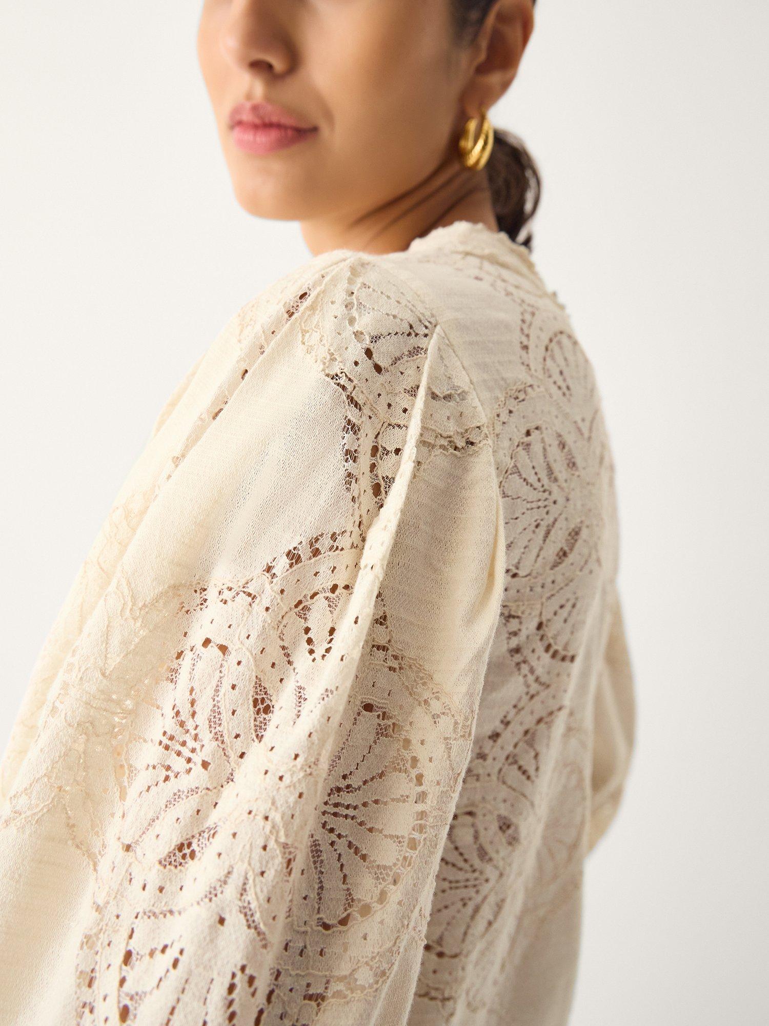 Product image 4 of 6, which shows Monsoon Imogen Lace Blouse, Ivory, 8