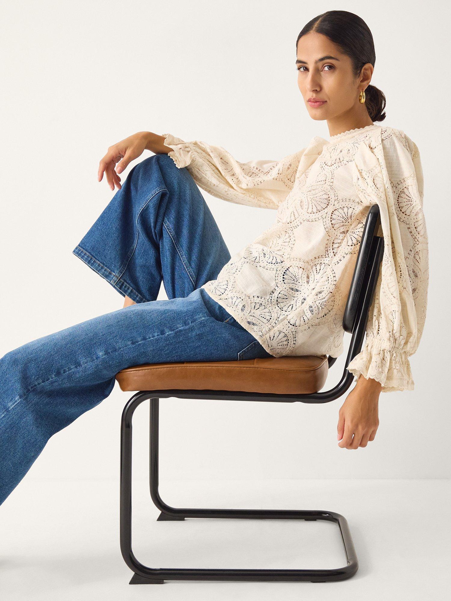 Product image 5 of 6, which shows Monsoon Imogen Lace Blouse, Ivory, 8