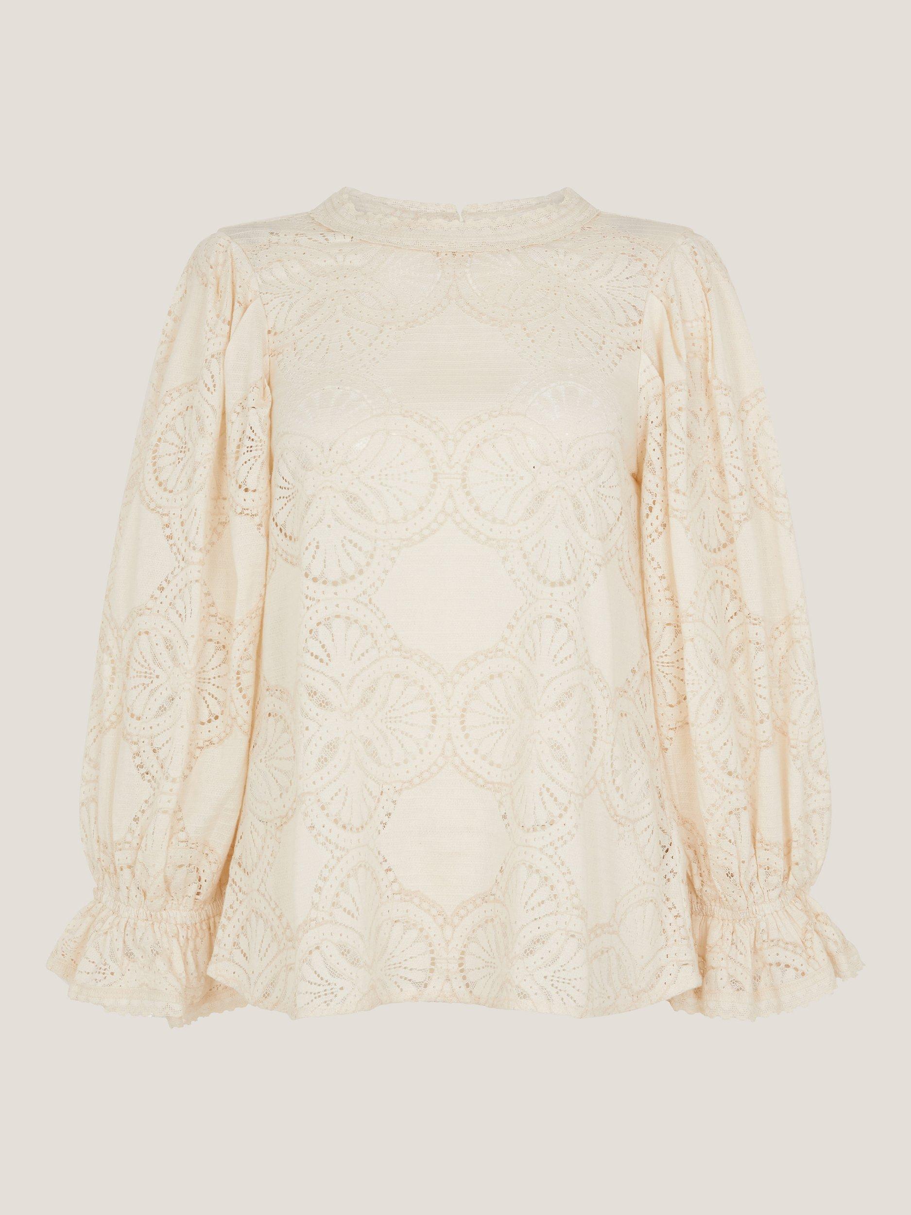 Product image 6 of 6, which shows Monsoon Imogen Lace Blouse, Ivory, 8