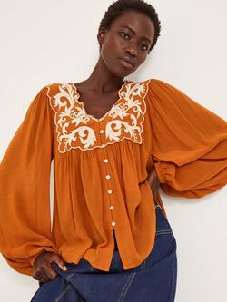 Monsoon Jenna Embroidered Blouse, Copper, Copper