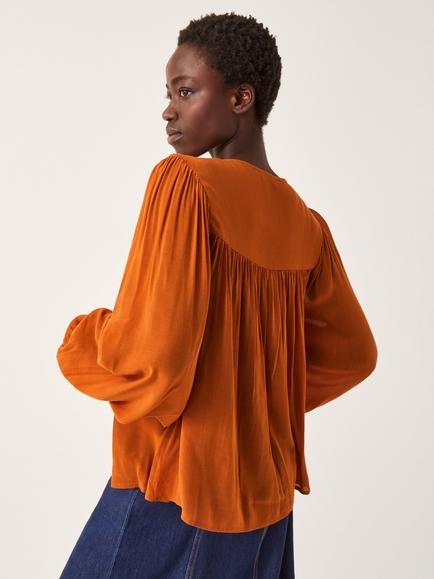Monsoon Jenna Embroidered Blouse, Copper - view 2, Copper