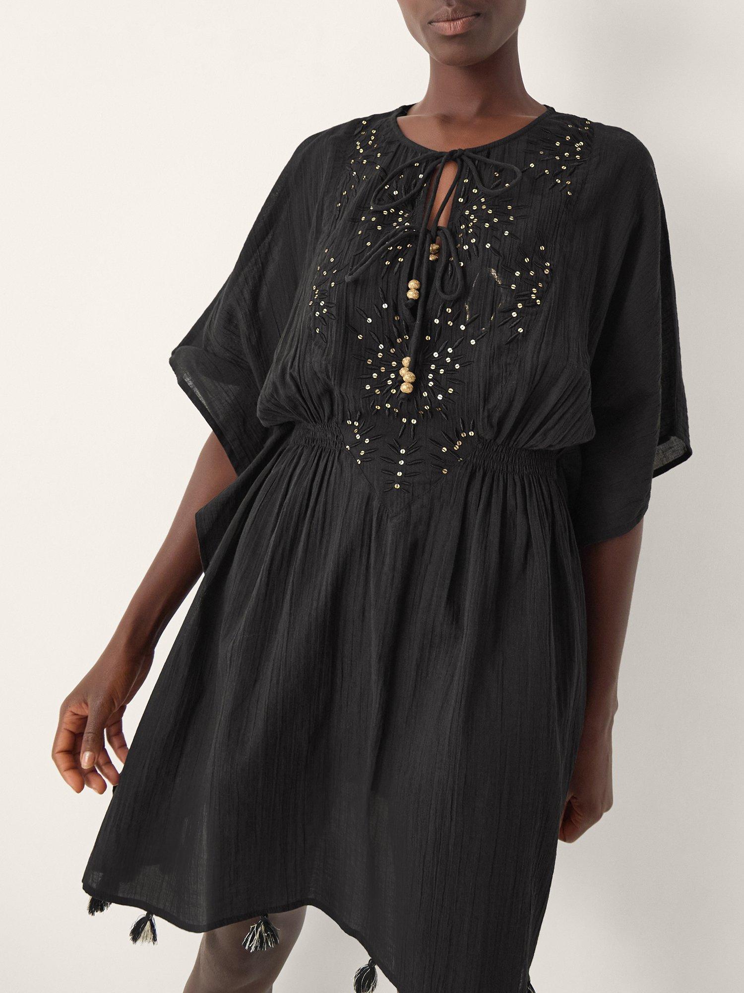 Product image 3 of 5, which shows Monsoon Jada Embellished Mini Kaftan, Black, S