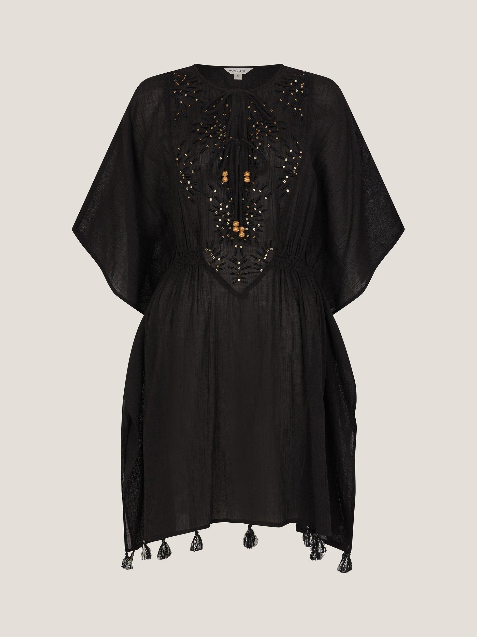 Product image 5 of 5, which shows Monsoon Jada Embellished Mini Kaftan, Black, S