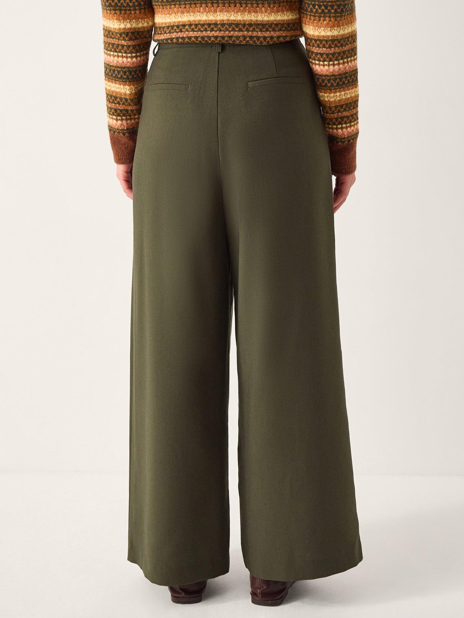 Product image 2 of 4, which shows Monsoon Esther Pleated Trousers, Khaki, 8