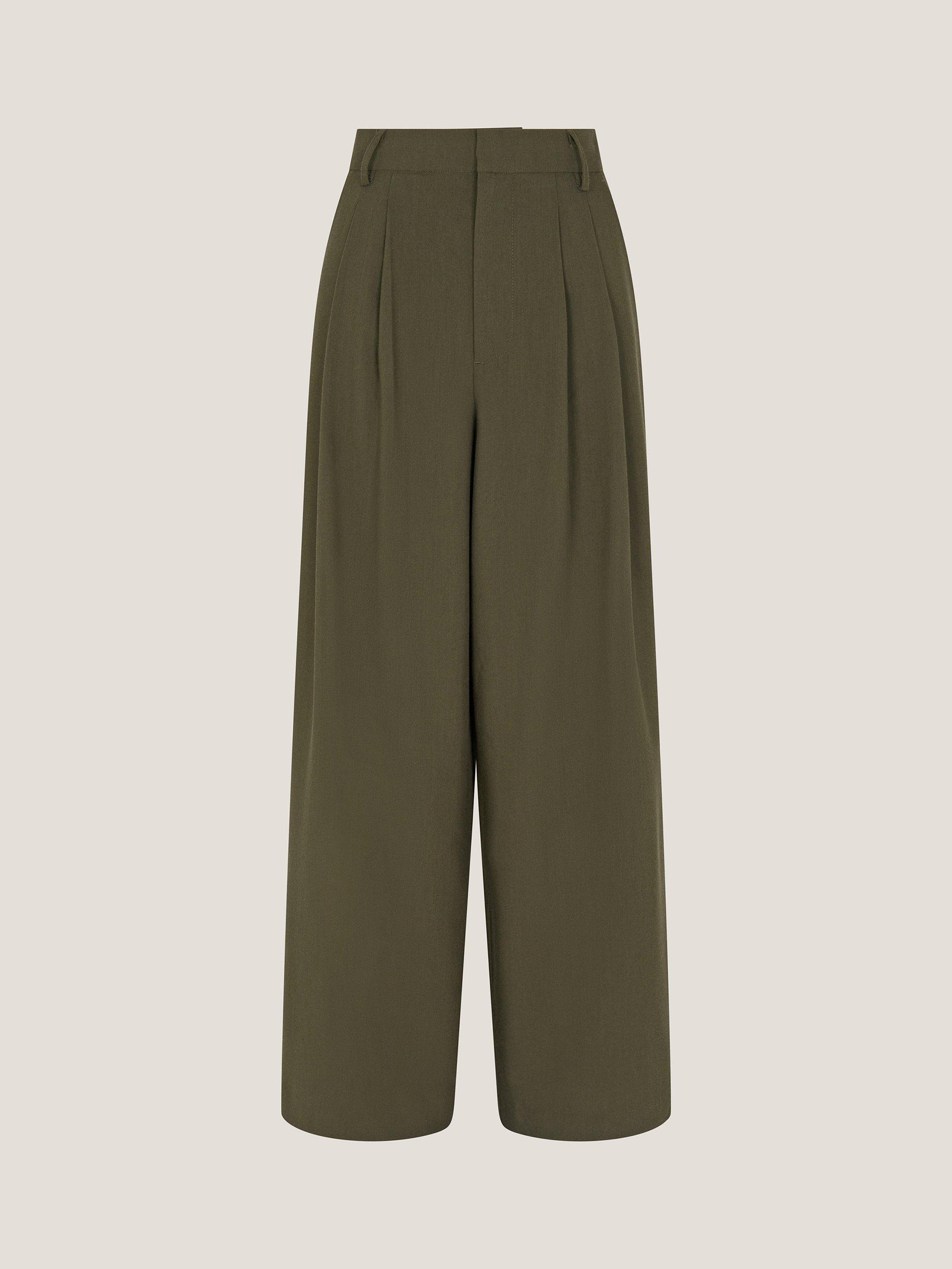 Product image 4 of 4, which shows Monsoon Esther Pleated Trousers, Khaki, 8