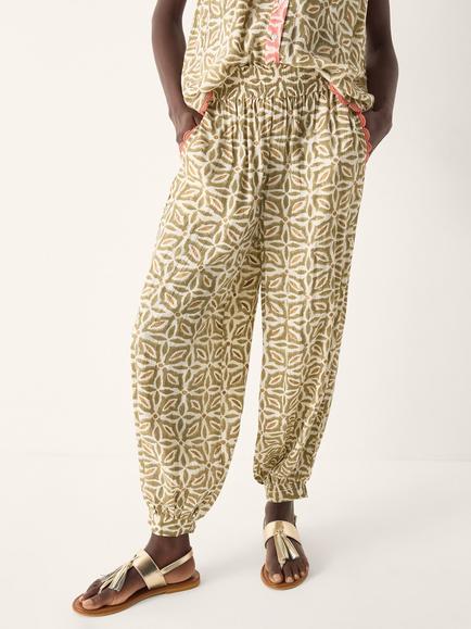 Monsoon Elma Floral Harem Trousers, Khaki, Khaki